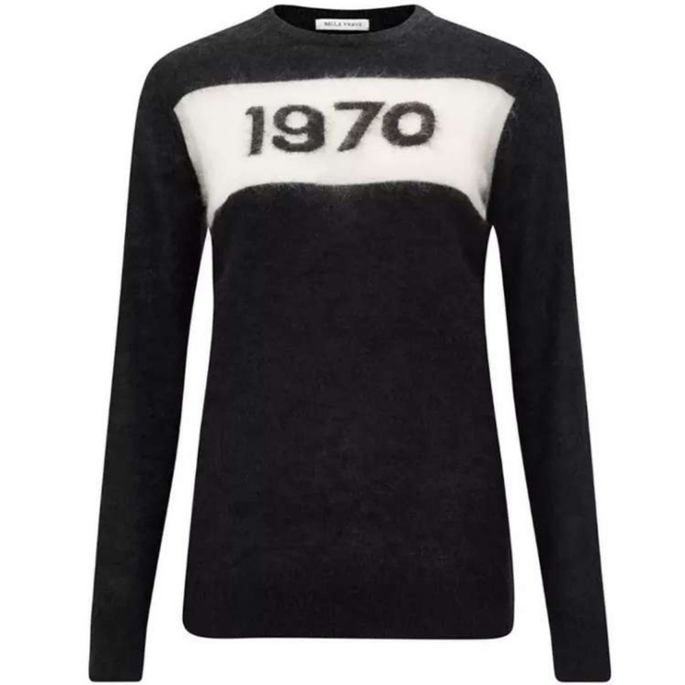 1970 Black and White Women's Crew Neck Sweater - Picture 3 of 4